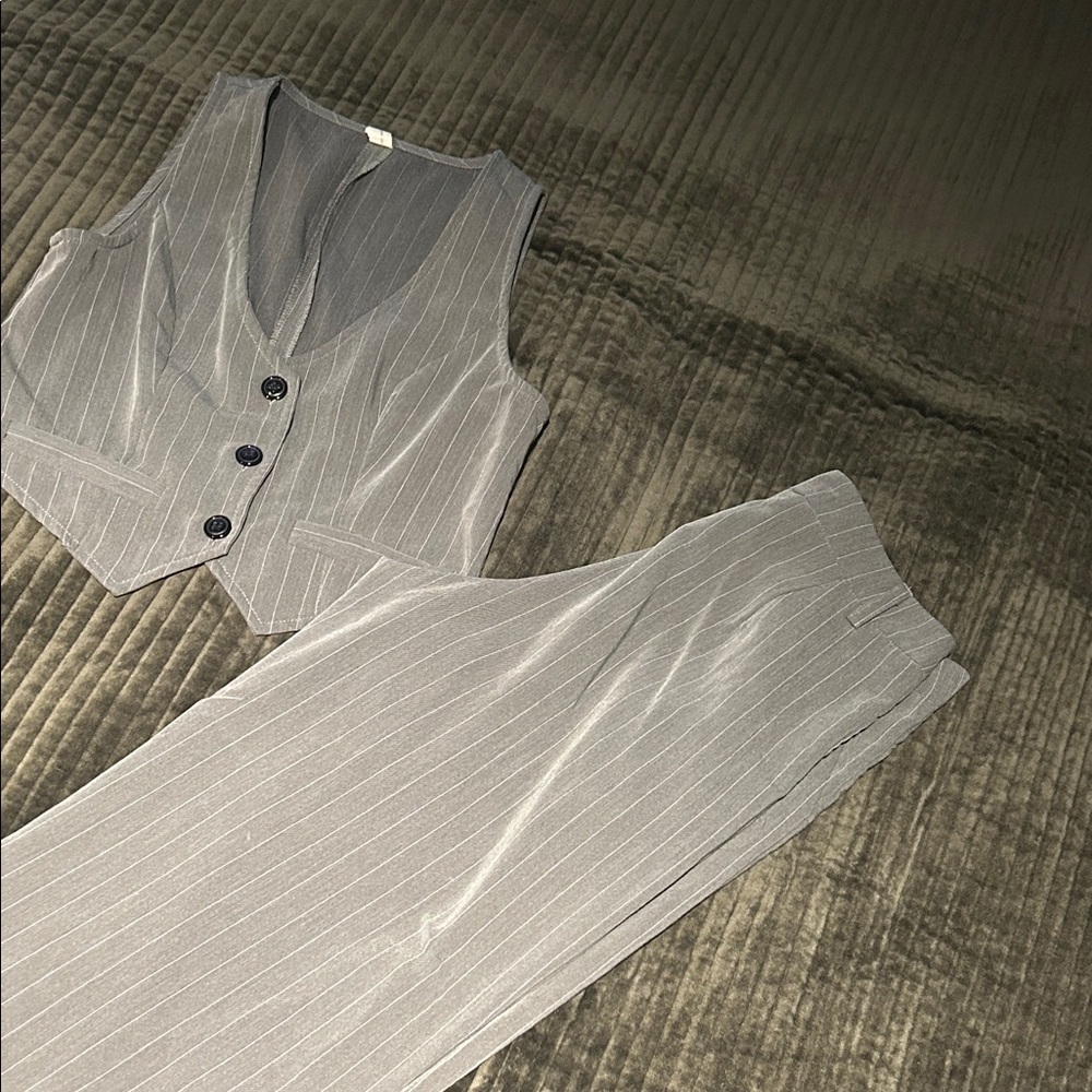 Gray Pinstripe Women's Vest and Pants Set